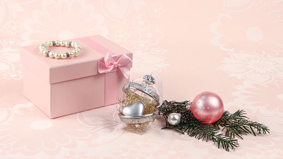 christmas, jewellery, beads, heart, christbaumkugeln, tannenzweig, decoration, pink, silver, romantic