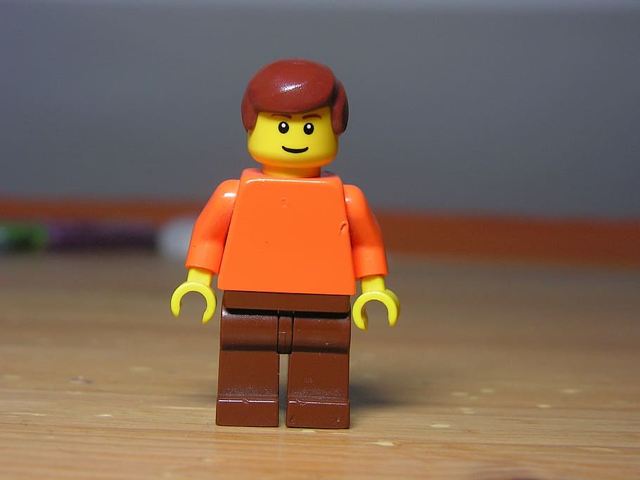 orange, dressed, lego toy, Lego, Character, Man, Toy, childhood, toy car, one person