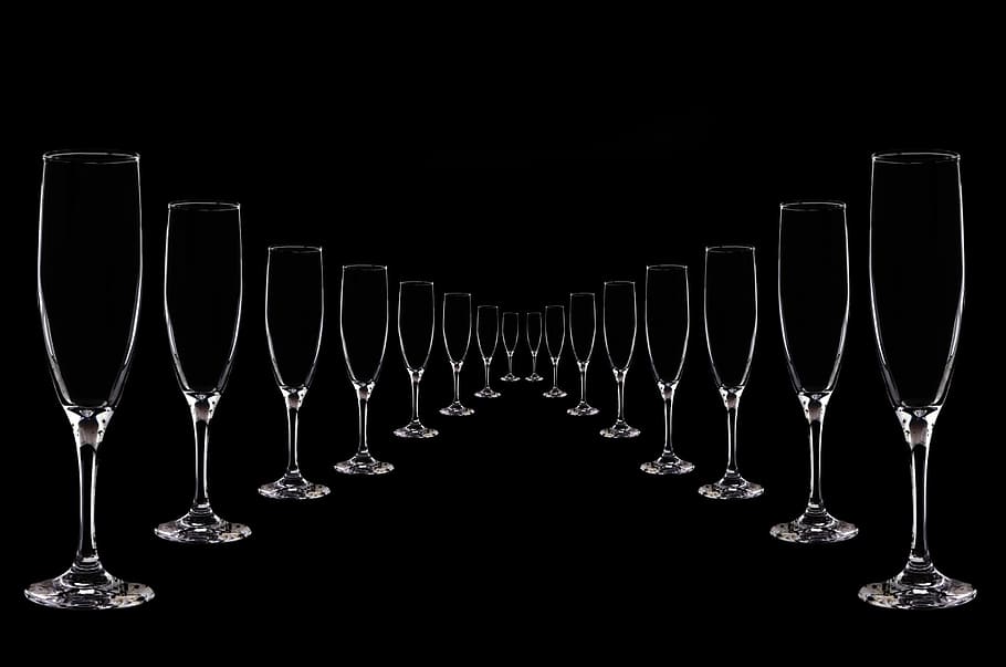 jelas, banyak gelas anggur, hitam, latar belakang, kacamata, malam tahun baru, tidak ada, gelas sampanye, minuman, konsep