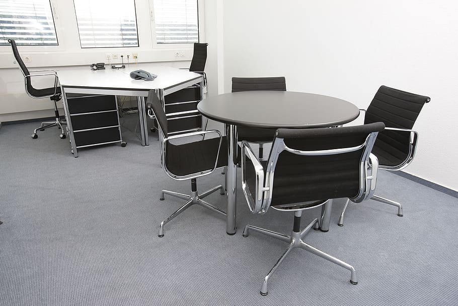 round, black, table, four, chairs, set, office, furniture, interior, office space