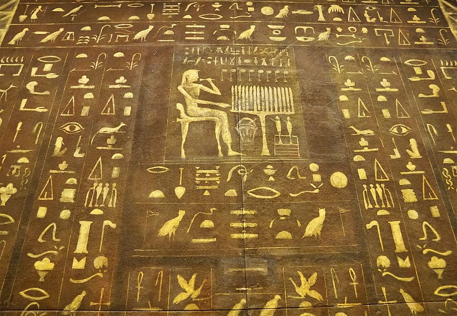 hieróglifos egípcios, egito, fonte, caracteres, parede, ouro, pintura, hieróglifos, texto, egípcio