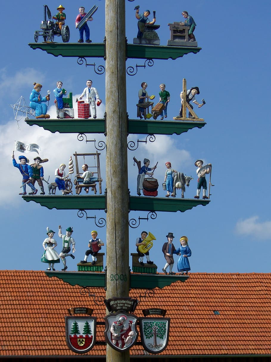 Marktoberdorf, Bavaria, Maypole, Mei, tradisi, hari, di luar ruangan, tidak ada orang, langit, arsitektur