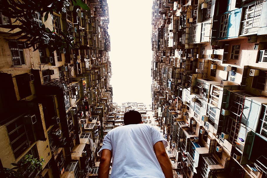 hongkong, building, man, street, outdoors, city, travel, people, architecture, urban