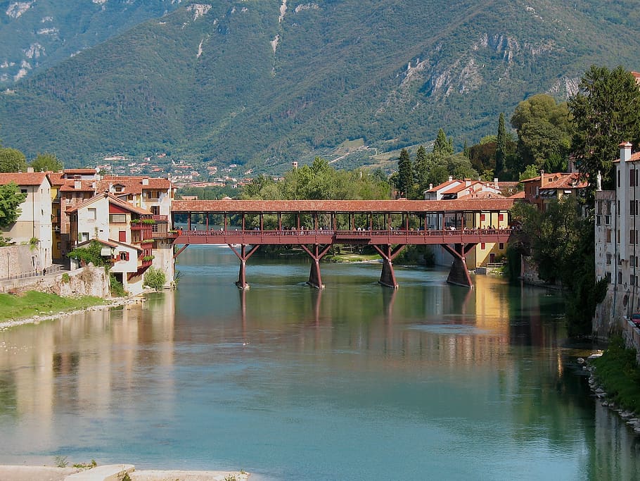 bassano del grappa, upstream, bridge, alpini, old, vicenza, architecture, built structure, water, connection