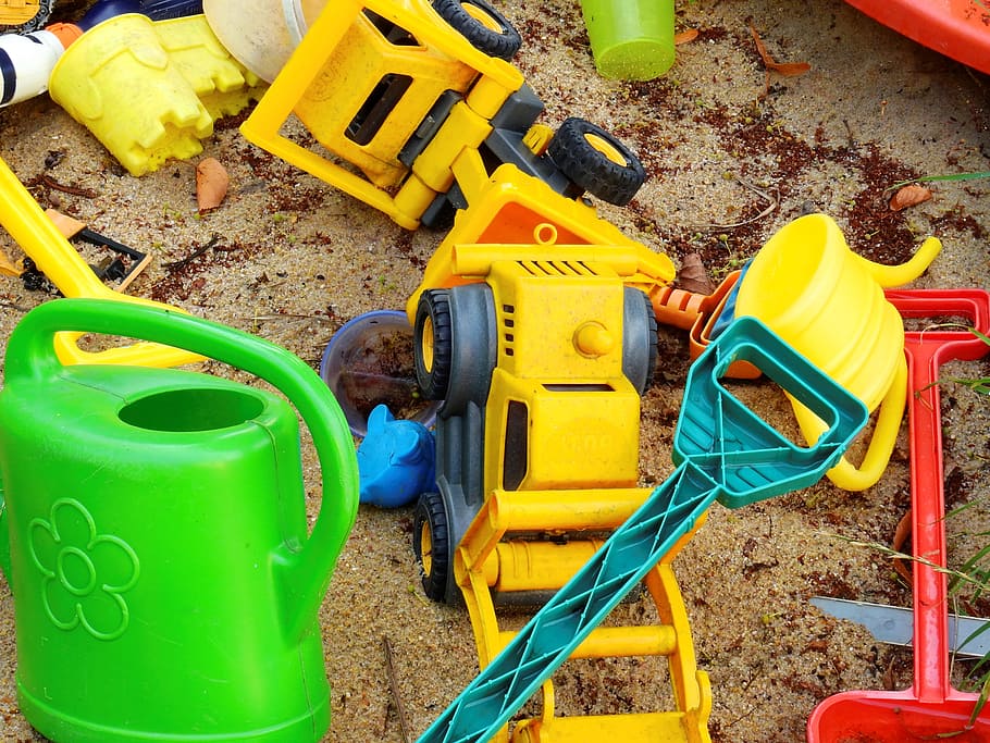 assorted, plastic toy lot, sand, sand pit, toys, playground, play, plastic, digging, children's playground
