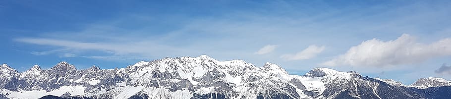 mountain range, mountains, mountain panorama, austria, dachstein, panoramic image, mountain, sky, cold temperature, panoramic