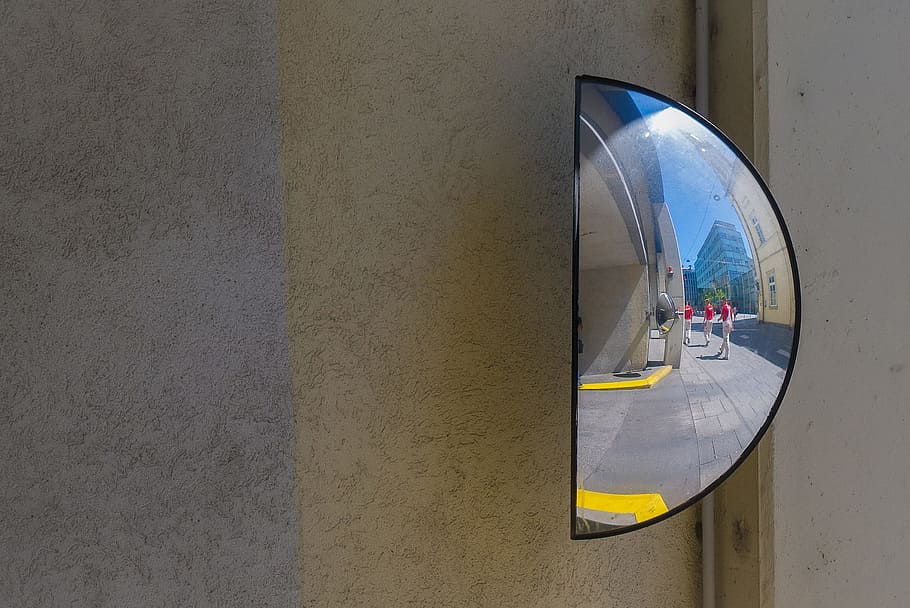 primer plano de la calle, medio espejo, imagen, capturado, primer plano, calle, tiro, espejo, Linz, Austria