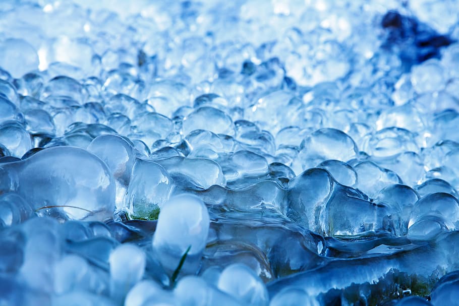 foto es batu, abstrak, biru, dingin, kristal, drop, tetesan, beku, es, alam