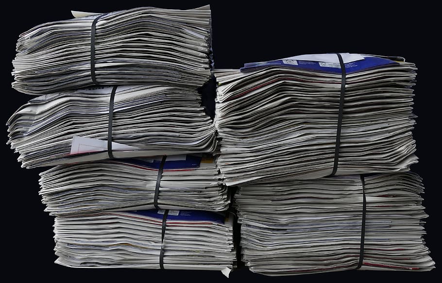 six, pile, newspapers, brochures, stack, paper stack, waste paper, recycling, paper, disposal