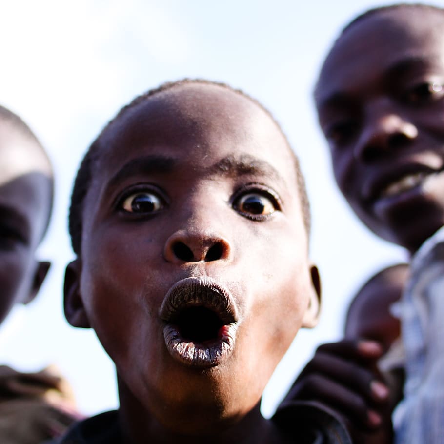 boy, opens, mouth, widely, open, eyes, burundi, face, surprised, portrait