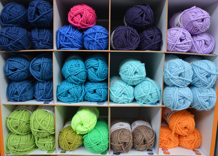 bola wol, warna, loker penyimpanan, corak, wol, tarik, rajut, variasi, multi-warna, pilihan