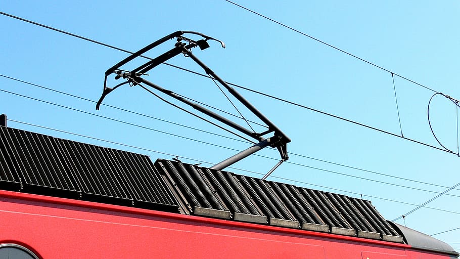 pantograph, electric locomotive, contact wire, roof section, fan, resistors, öbb, br1144, br 1144, railway