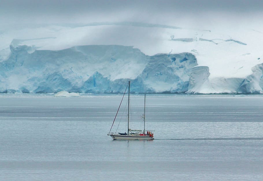 white, boat, water, ice glacier landscape photography, antarctica, ship, sea, ocean, winter, snow