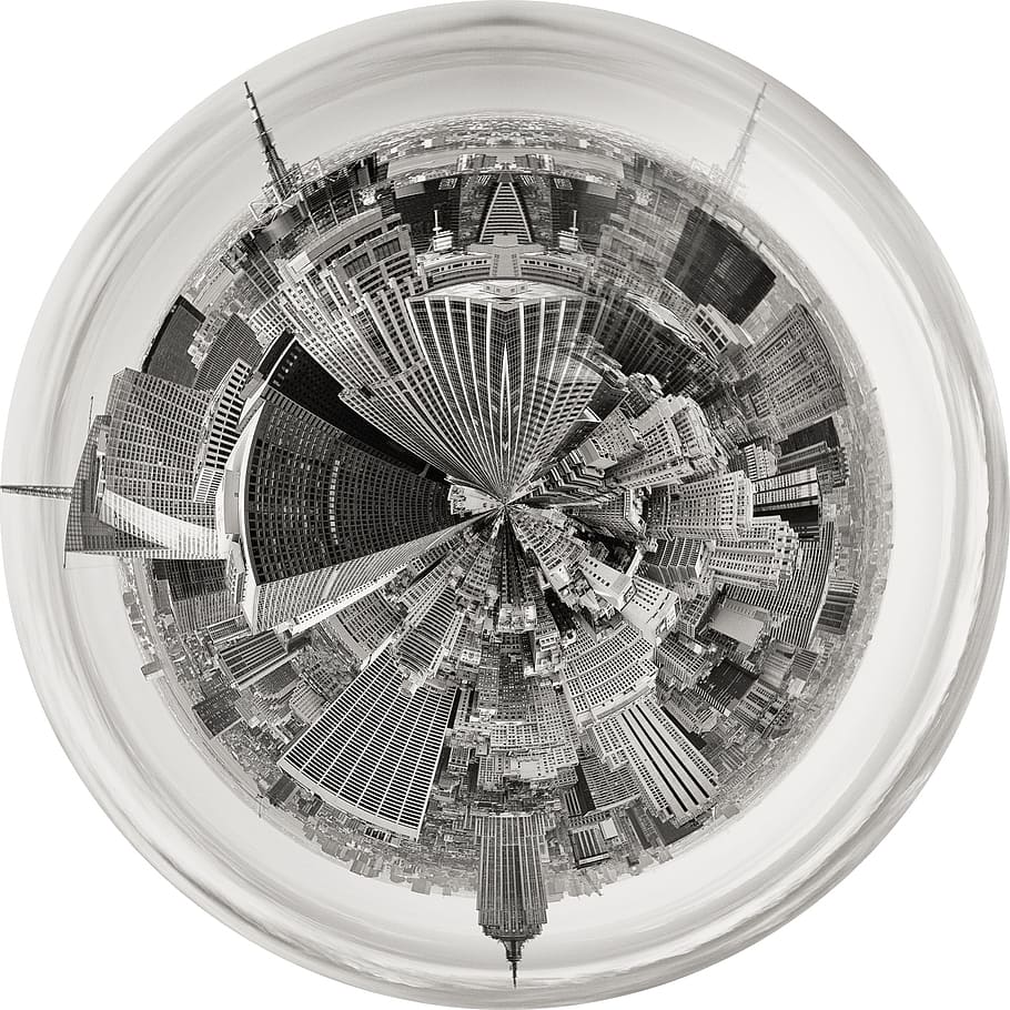 360グレースケール写真, 高層ビル, ニューヨーク, マンハッタン, 建築, 都市, 空, 建物, 現代, 幾何学的形状
