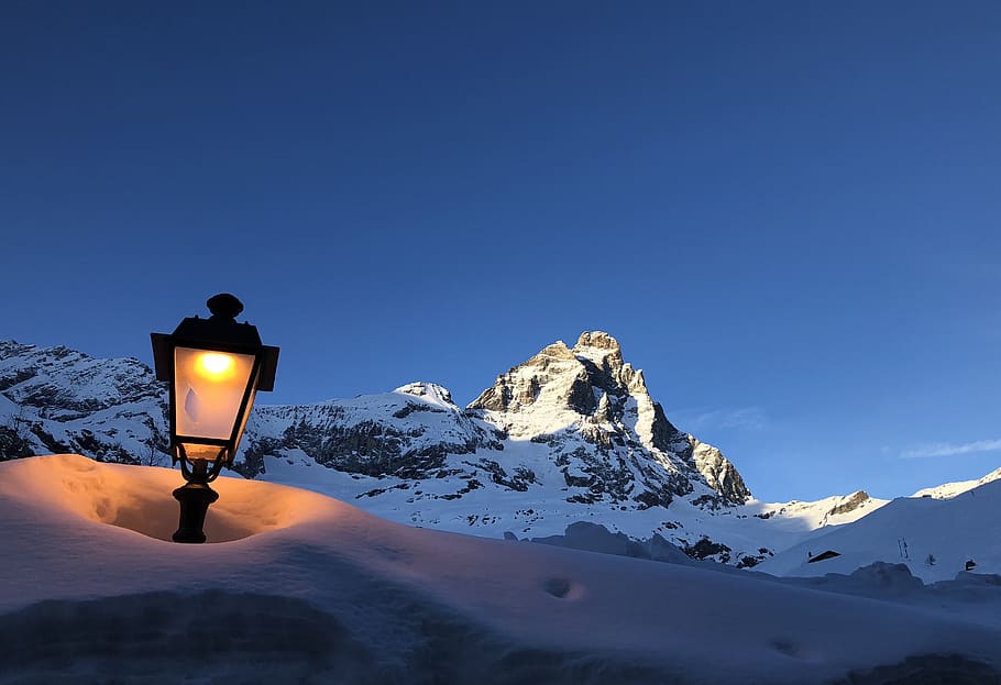 mount matterhorn, mountain, cervinia, light, snow, cold temperature, winter, sky, scenics - nature, snowcapped mountain