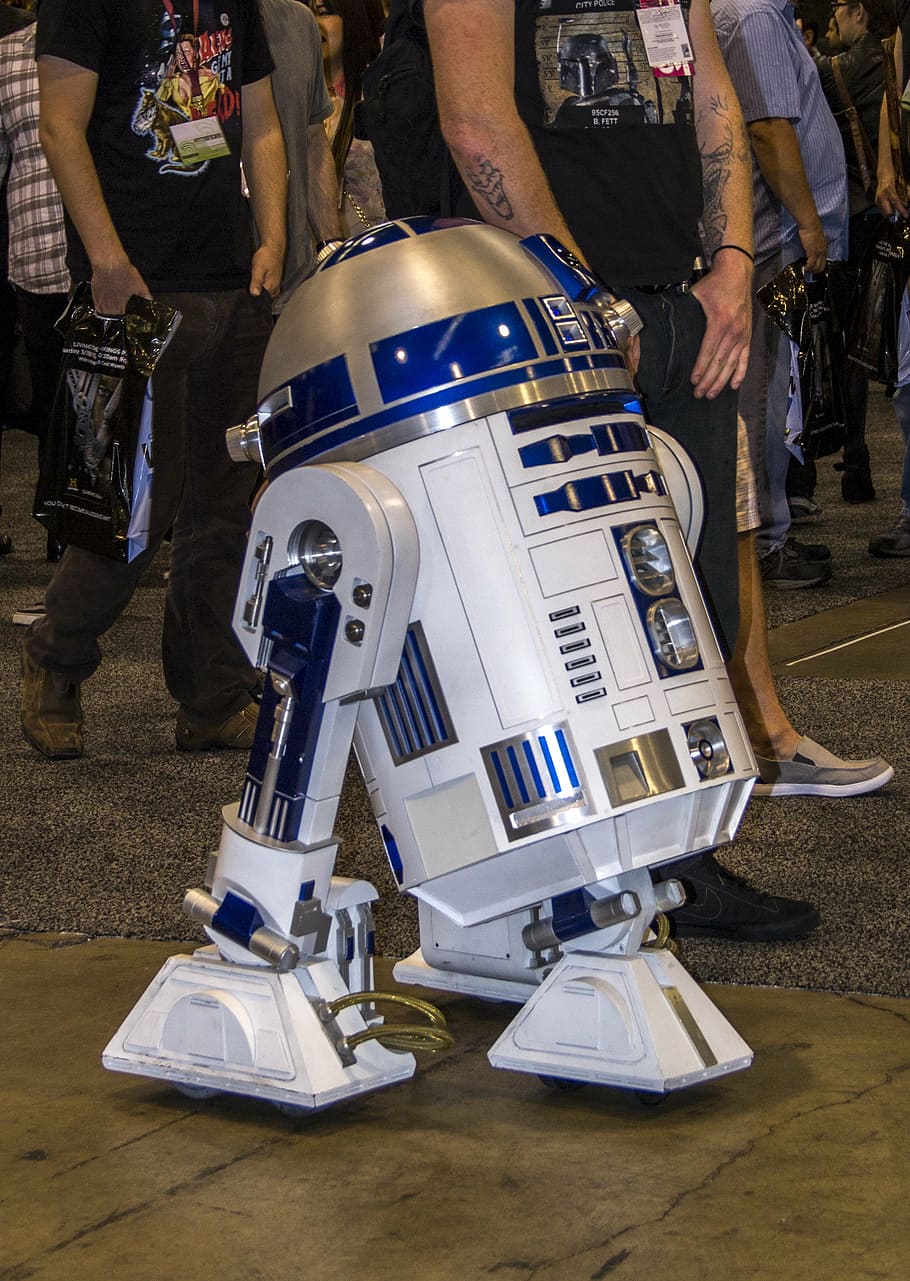 star wars r 2-d, R2-D2, em pé, pessoas, Star Wars, robô, máquina, tecnologia, robótica, futuro