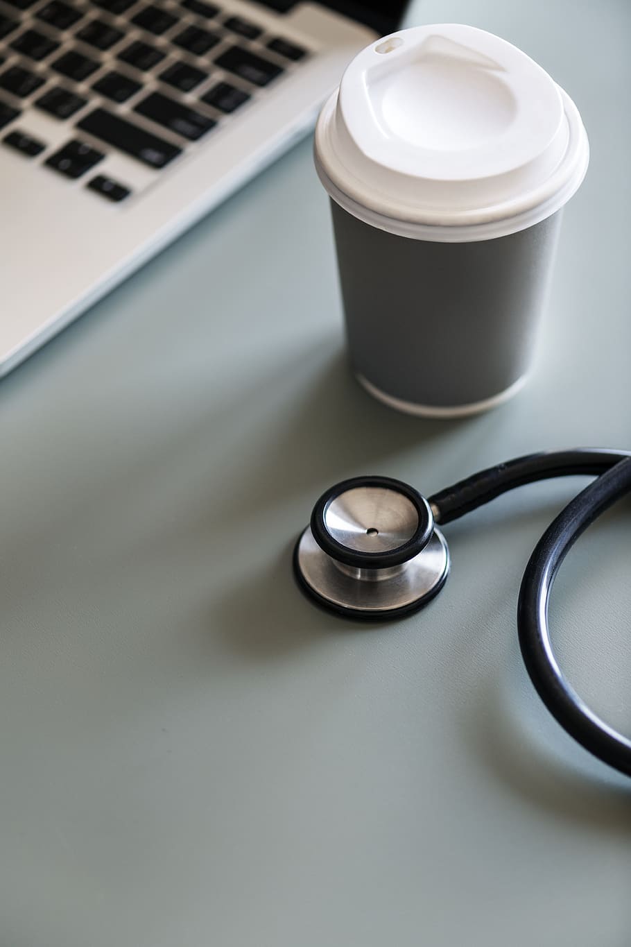 stethoscope, coffee cup, technology, cardiac, care, checkup, clinical, coffee, computer, cup