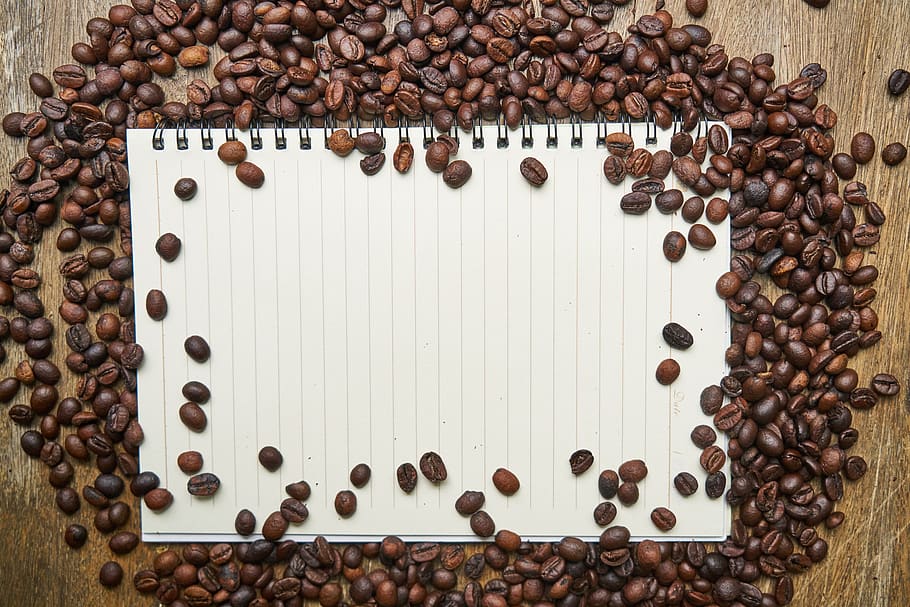 notebook, coffee, course, the work, espresso, coffee bean, kernels, page, healthy eating, good morning