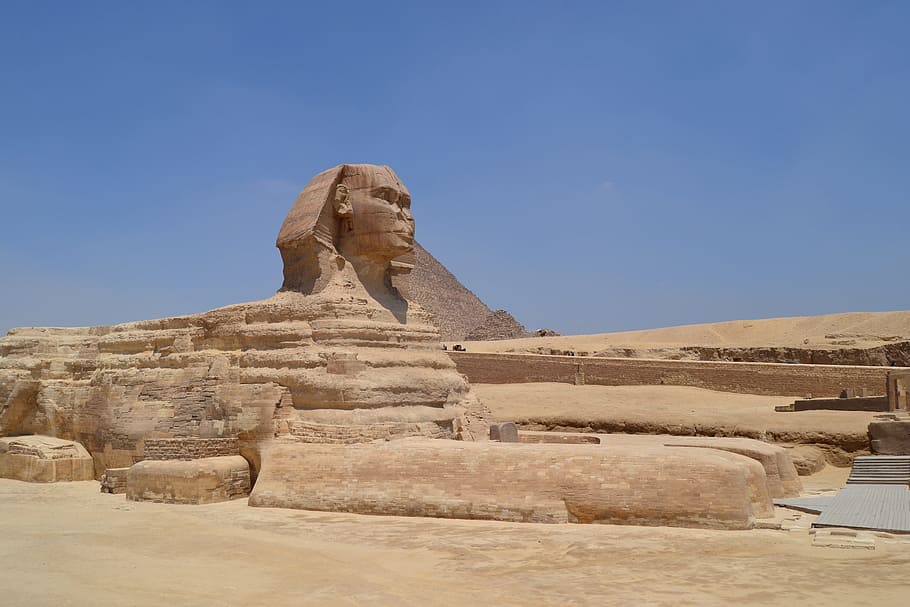 Sphinx, Cairo, Egypt, Desert, Africa, giza, pyramid, pharaoh, sky, day