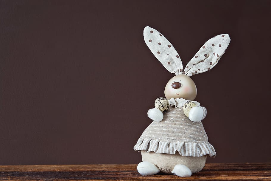 rabbit, plush, toy, wooden, surface, deco-hase, easter bunny, quail eggs, deco, decoration