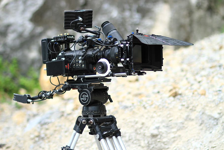 negro, cámara de video, trípode, soporte, producción cinematográfica, cámara, cámara digital, película, tecnología, industria cinematográfica