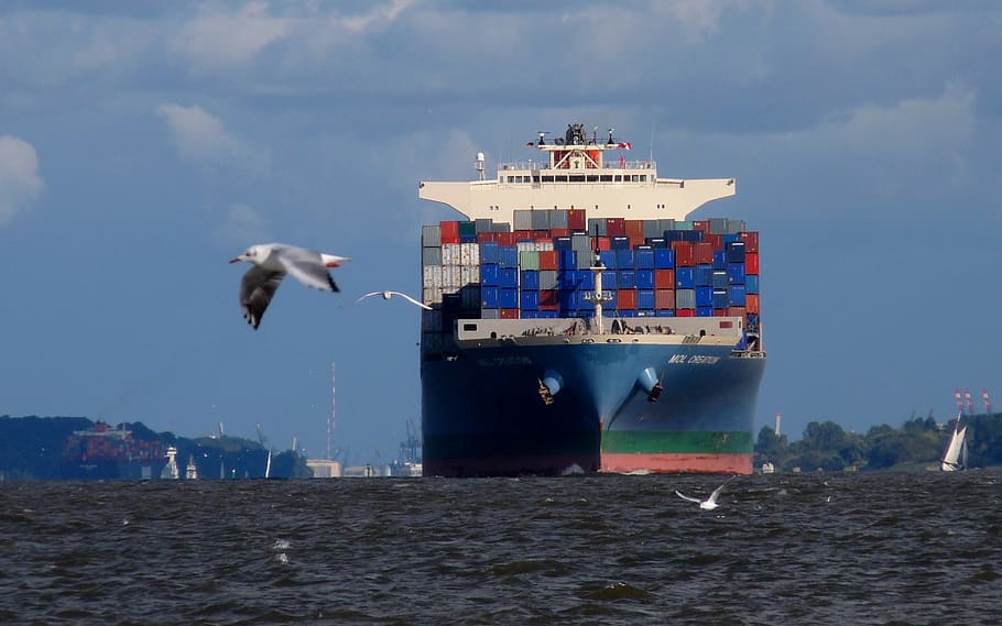 container, freighter, seafaring, elbe, sea, container ship, shipping, ship, cargo, charge