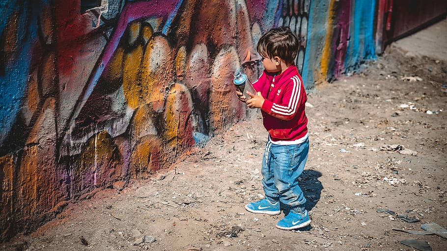 Boy, Spray, Can, Paint, Graffiti, kid, child, young, summer, street