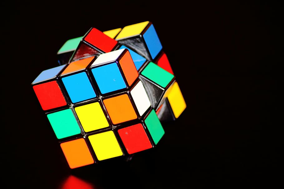 3x3, 3 x 3 rubik, cubo, negro, fondo, cubo mágico, rompecabezas, jugar, concentración, color