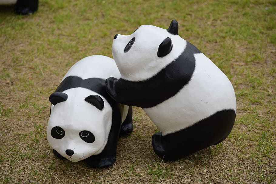 panda, doll, animal, cute, little, grass, joke, panda - animal, animal representation, animal themes