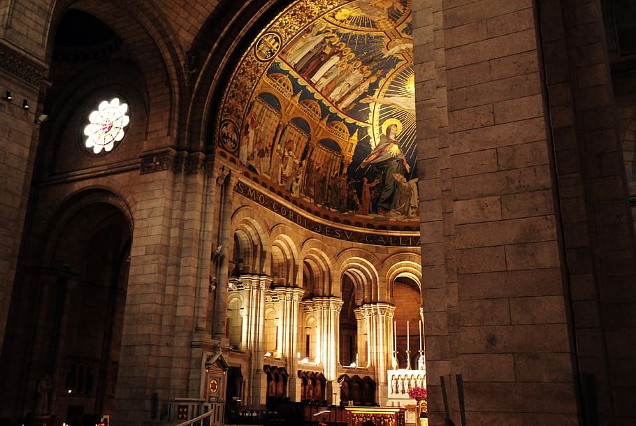 sacré-coeur, basilica, paris, monument, montmartre, nave, mosaics, architecture, built structure, arch