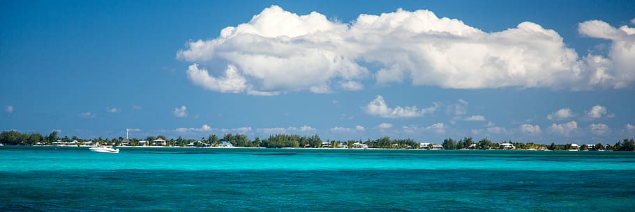 boat, body water, grand cayman, water, clear, caribbean, panorama, cloud - sky, sky, sea