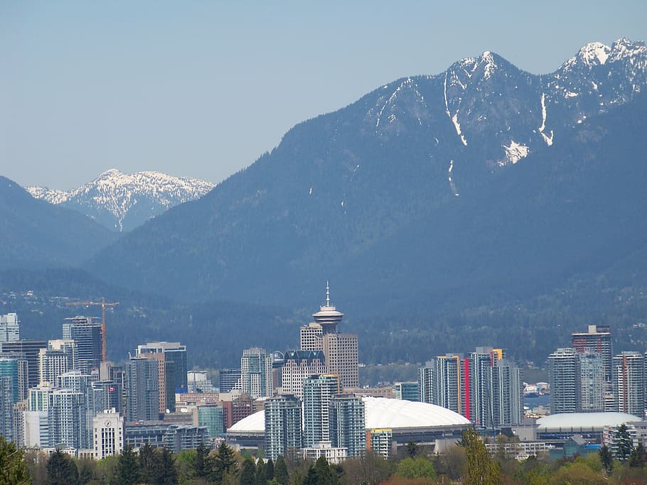 Vancouver, ciudad, centro, montaña, arquitectura, exterior del edificio, estructura construida, edificio, cordillera, pintorescos - naturaleza