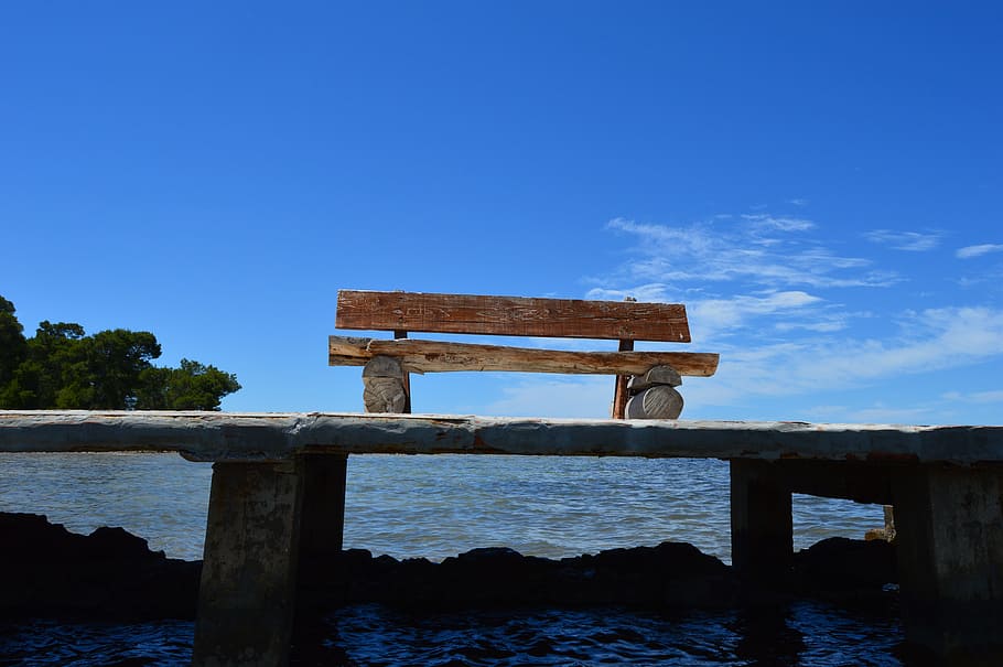 Bench, Pier, Sea, Sky, Blue, Blue, Summer, sky, blue, summer, wood - Material, nature