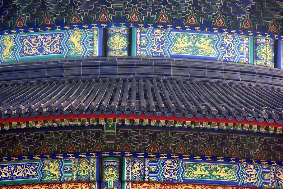 China, Pekin, Kuil Surga, Atap, dekorasi, biru, warna, arsitektur, beijing, hiasan