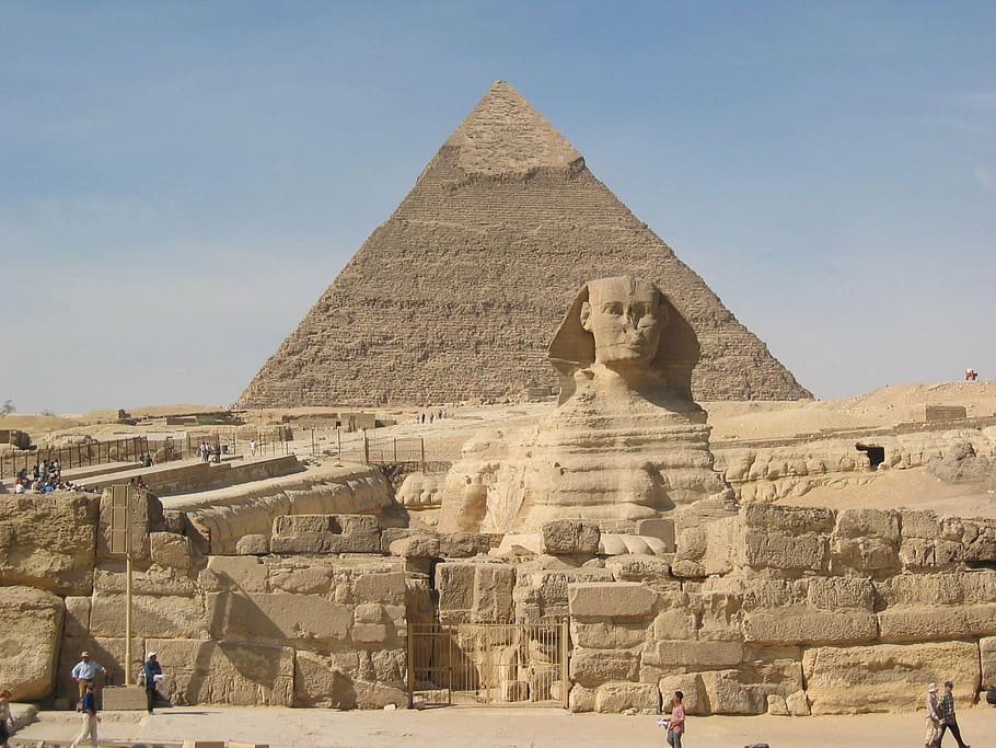 pyramid, giza, egypt, sphinx, pyramids, cheops, chephren, cairo, travel, history