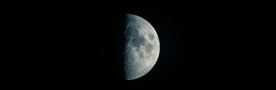 half moon illustration, half moon, moon, crescent, night sky, background, surface, crater, astronomy, night