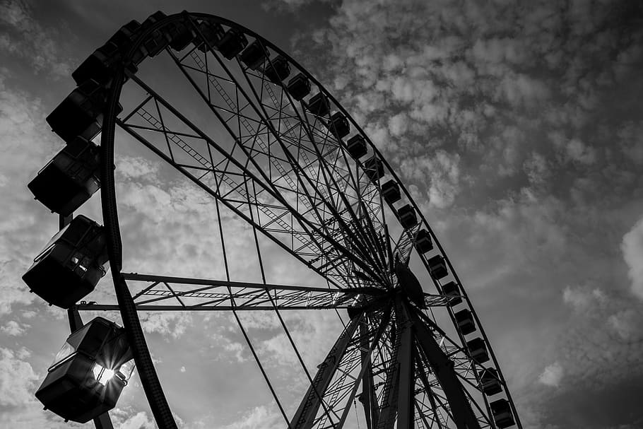 giant ferris wheel, wheel, sky, amusement park, low angle view, amusement park ride, cloud - sky, arts culture and entertainment, ferris wheel, built structure