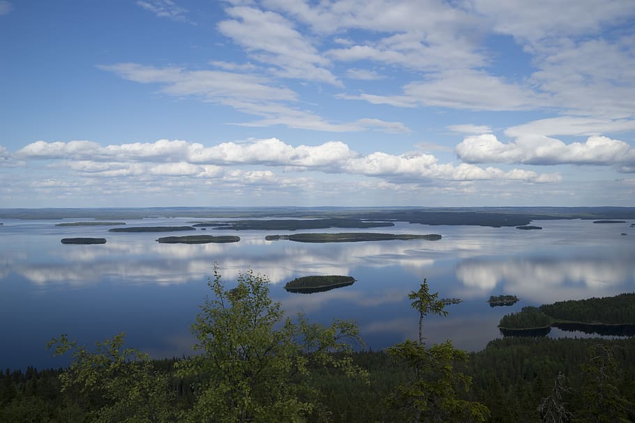 Finnish, Lake, Island, Clouds, Nature, lake, island, landscape, summer, spring, blue