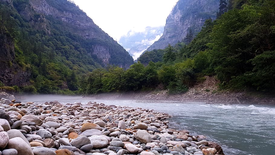nature, mountain river, mountains, the caucasus, abkhazia, travel, river, mountain, tourism, the picturesque