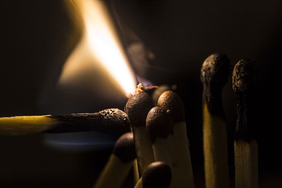 Makro, Fire, close up, match, sticks, flame, burning, matchstick, heat - temperature, close-up