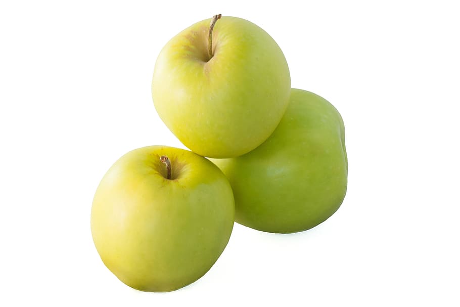 three green apples, Apple, Fruit, Fresh, apples, green, sweet, golden delicious, fruits, cut-out