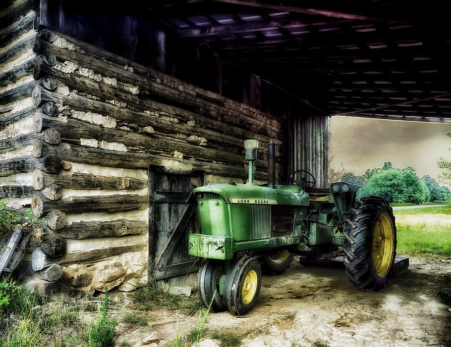 north carolina, farm, rural, tractor, barn, logs, hdr, country, countryside, architecture