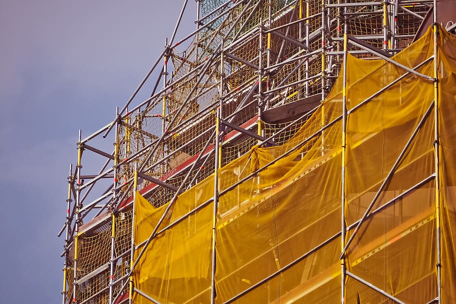 scaffold, architecture, building, high, church, facade, site, scaffolding, working scaffold, construction