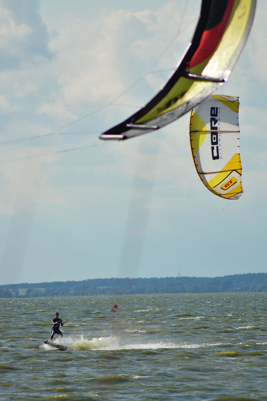 hombre wake, embarque, durante el día, hombre, wakeboard, kite surf, kite, deportes acuáticos, cometa, mosca