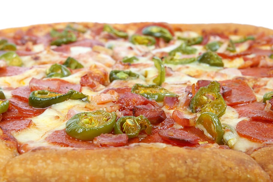 selective, focus, pizza, pepperoni, selective focus, american, bacon, bread, cheese, cheesy