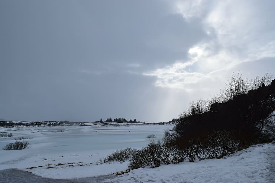 アイスランド, 雪, 風景, 日光遮断, 雲, 冬, 自然, 寒さ-温度, 氷, 寒さ