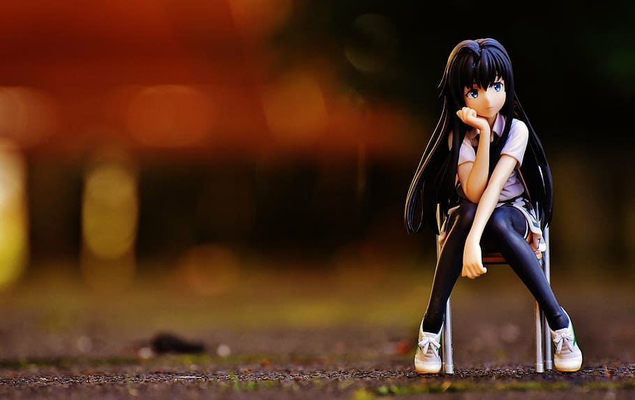 selective, focus photography, woman, sitting, chair action figure, girl, sad, chair, sit, thoughtful