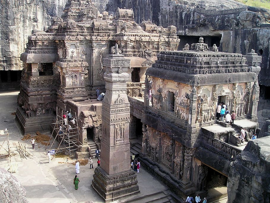temple during daytime, india, temple, shrine, holy, rock, cave, architecture, built structure, history