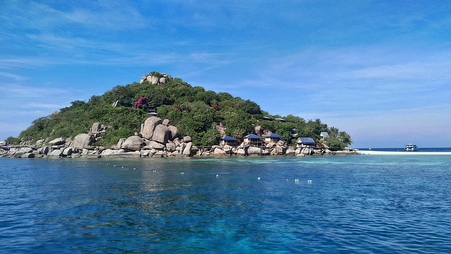koh nang yuan, ilha, tailândia, mar do sul, mar, água, azul, piscina, beira-mar, céu