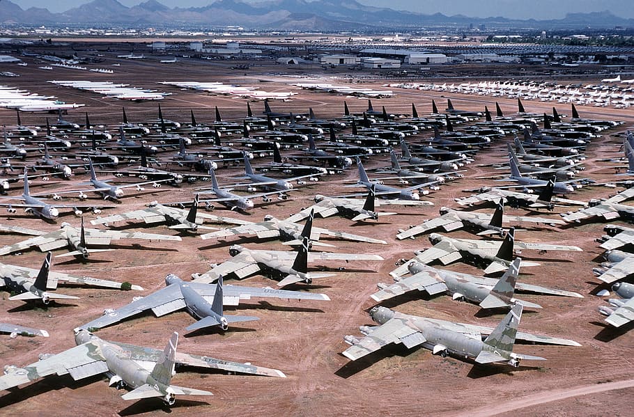 fighter jet, brown, field, daytime, Aerospace, Storage, B-52'S, Bombers, aerospace storage, military